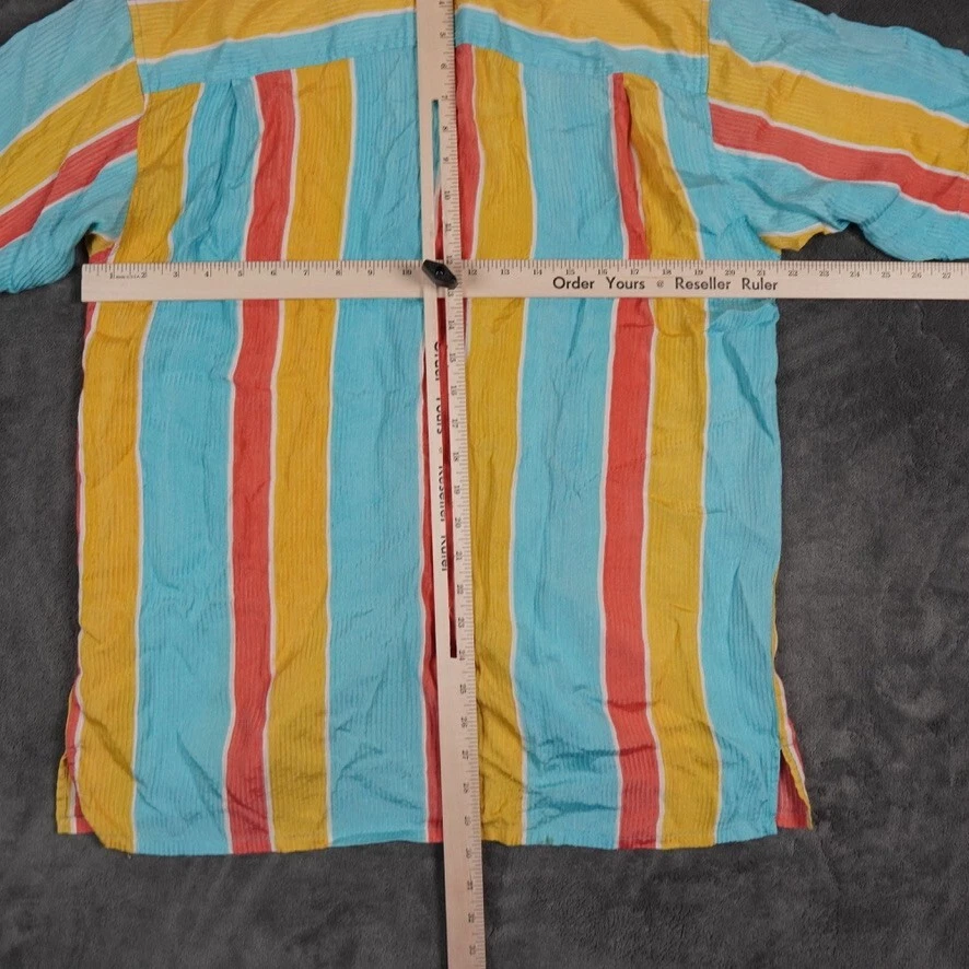 Camisa masculina de seda Genelli grande azul-petróleo vermelha amarela Miami South Beach coquetéis festa - Imagem 4 de 4