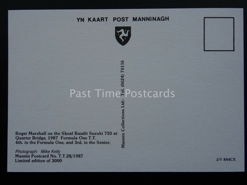 Isle of Man T.T. Races ROGER MARSHALL AT QUATER BRIDGE c1987 Postcard by Mannin - Picture 2 of 2