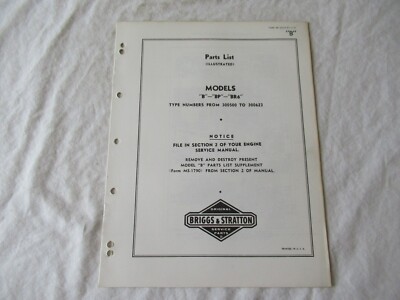 Briggs & Stratton B BP BR6 engine parts list catalog manual 300500 to 300623