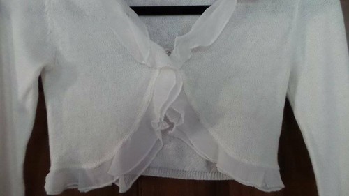 NWT ~ JUSTICE Ivory lightweight sweater shrug Ruffle trim Dressy ~ Girls 8 - Picture 2 of 2