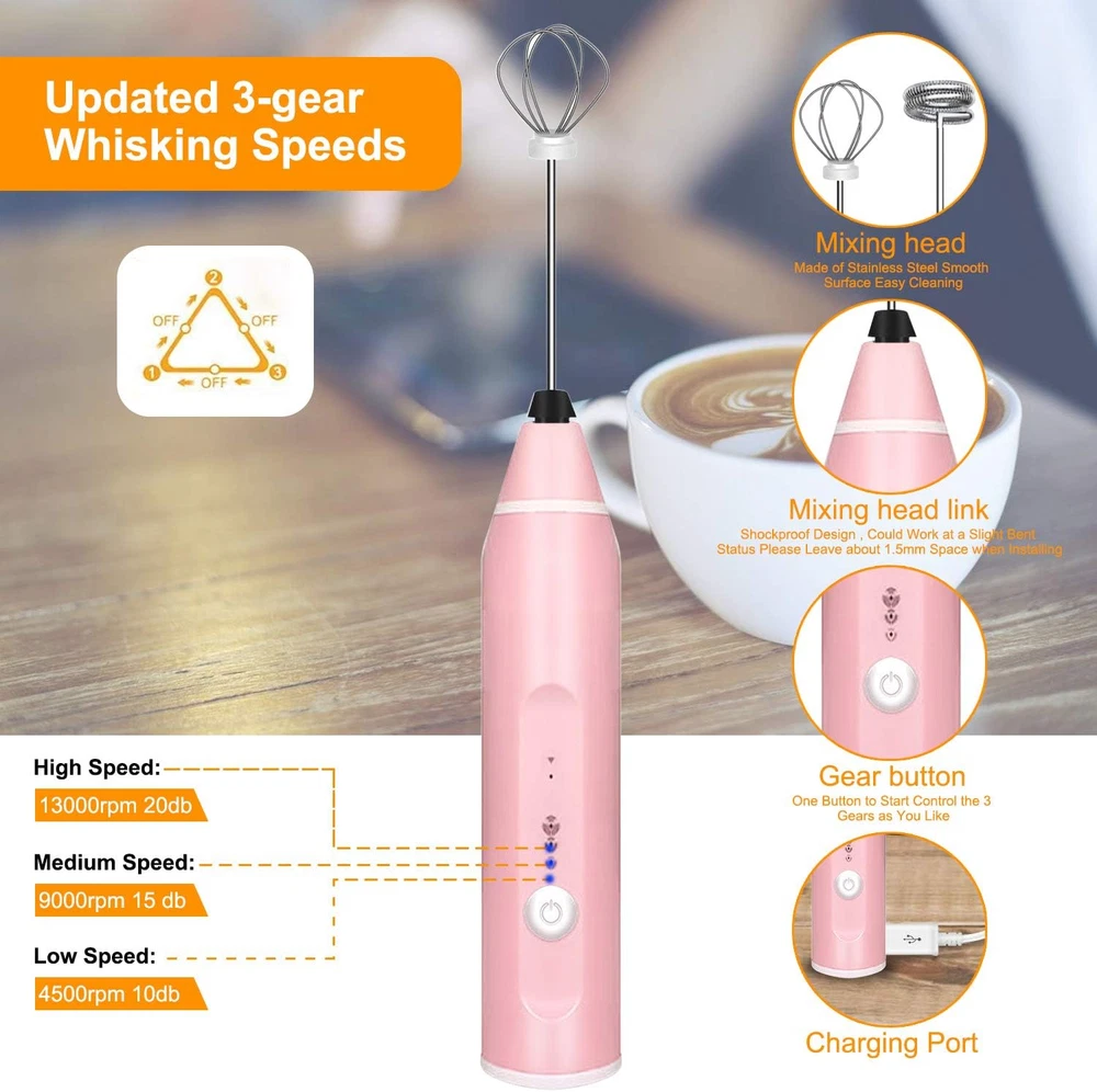 Milk Frother Handheld,  Rechargeable Whisk Drink Mixer for Coffee with Art Stenc