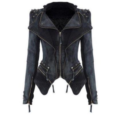 S-6XL Studded Womens Lapel Collat Denim Short Coat Slim Fit