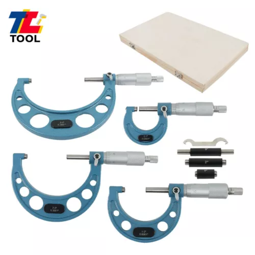 4 Pcs 0-4" Precision 0.0001" Outside Micrometer Set Carbide Tipped High Quality