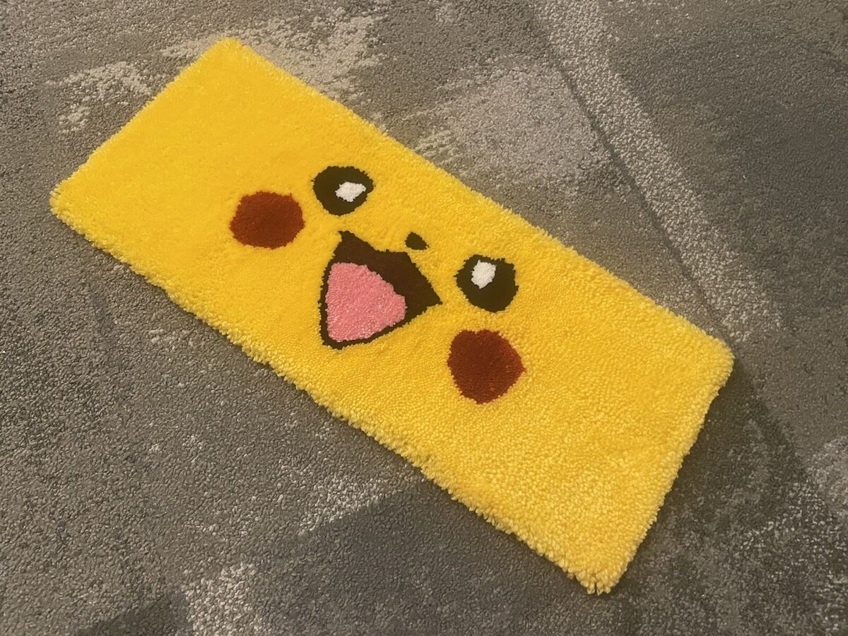 Anime Pokemon Pikachu Face Rug - Handmade In America 22”x9 Anime Pokemon Pikachu Face Rug - Handmade In America 22”x9