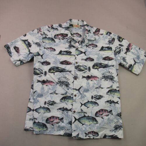Hawaii Station Shirt Mens XL Button Front Fish Pocket Hawaiian Casual