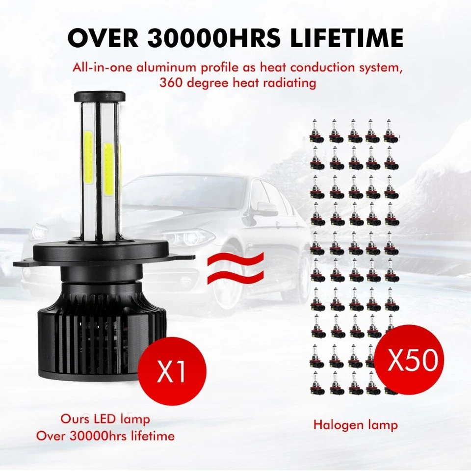 6-Sides H4 LED Headlight Bulbs Conversion Hi/Lo Beam For Toyota HiAce 1980-2024 - image 2 of 4