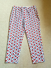 Womens Pants-LANDS' END-navy blue/white/red floral cotton "Slim Leg Mid Rise"-12