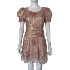 LOVESHACKFANCY Pink Metallic Floral Mercy Short Sleeve Mini Dress Size 8