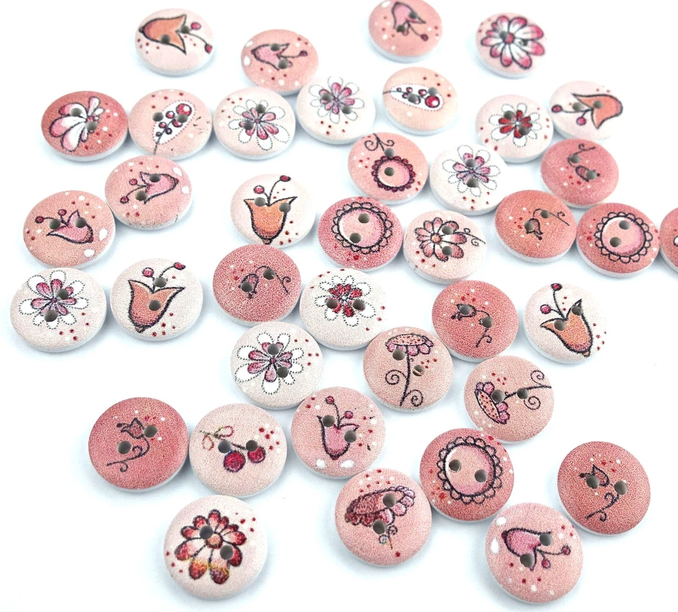 APFELBLÜTE STYLE & ACCESSOIRES 10 Knöpfe 15mm rund Blumen Rosen rosa Knopf Kinder Vintage Kinderknöpfe Blume