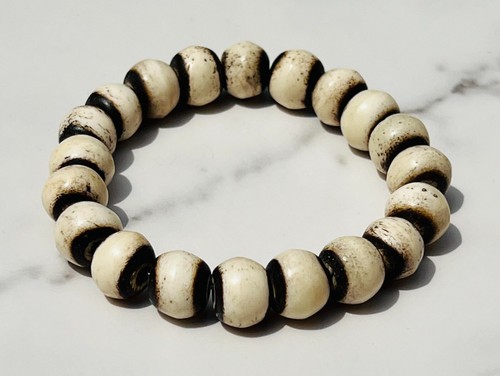 Pulsera Mala Hueso Crema, Beige y Marrón Hombre o Mujer, Estilo Africano Cuentas - Imagen 2 de 5