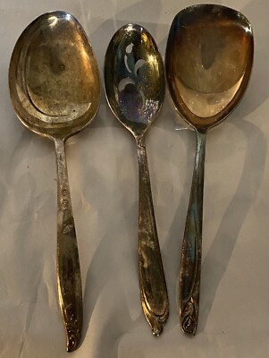 HAPPY ANNIVERSARY 1960 International Deep Silver Lot Of 3 Serving Spoons Tarnish