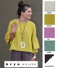 BRYN WALKER Light Linen FRIDA SHIRT Baby Doll Top Bell Sleeve  1X 2X 3X COLORS