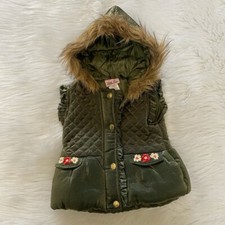 NEW without Tag-Little Lass Green Quilted Faux Fur Hooded Vest 18M