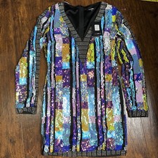 Fashion Nova Blue Purple And Silver Ombre Sequin Sparkly Long Sleeve Dress Sz L