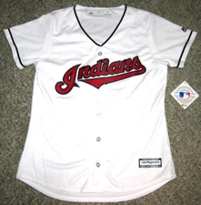 Cleveland INDIANS Women's Medium White Majestic Cool Base Replica Jersey