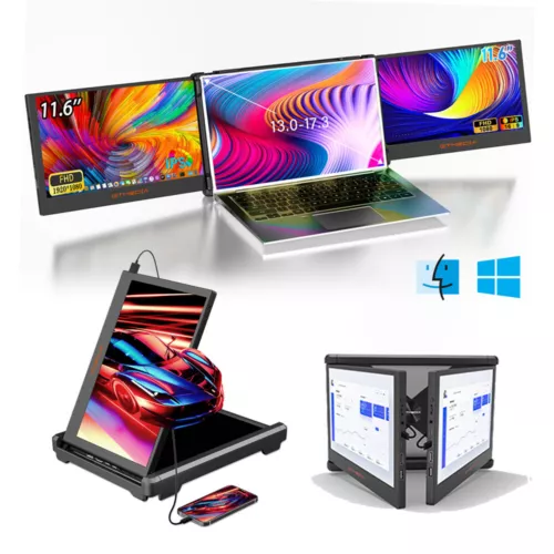 11.6" Triple-fold Portable Monitor Screen Extender for 13"-17.3" Laptop Notebook - Picture 1 of 22