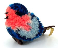 Steiff Woolen Blue Bird Clamp On 1970s ID Button Tag 10cm 4in Vintage