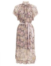 NWT ZIMMERMANN Violet Posy Sabotage Frilled tie-neck floral silk midi dress AU0