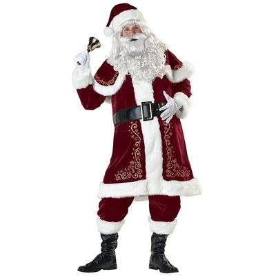 Santa Claus Nikolaus Kostüm Flanell Anzug Santakostüm 8 Stück Weihnachtsmann - Bild 1 von 4