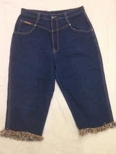 Vintage 80s Gitano Mom Jeans SZ 16 High Waist Tapered Cropped Leg Fringe Beaded