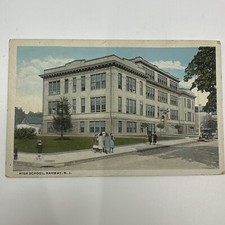Rahway High School Color Lithograph Postcard 1920 Curzon, Robert & Co Model T