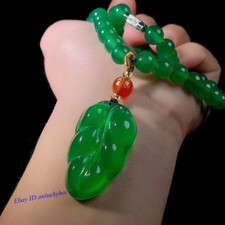 Exquisite Jade Leaf Clavicle Necklace for Women's Agate 8Mm Pendant Gift