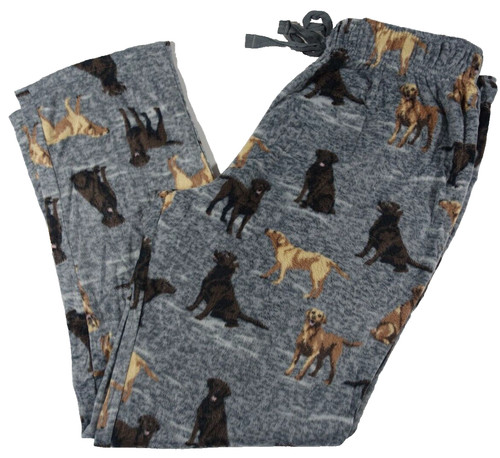 Cuddl Duds Sleep Pants Men Medium Gray Labradors Dogs Microfleece Cozy Pajama