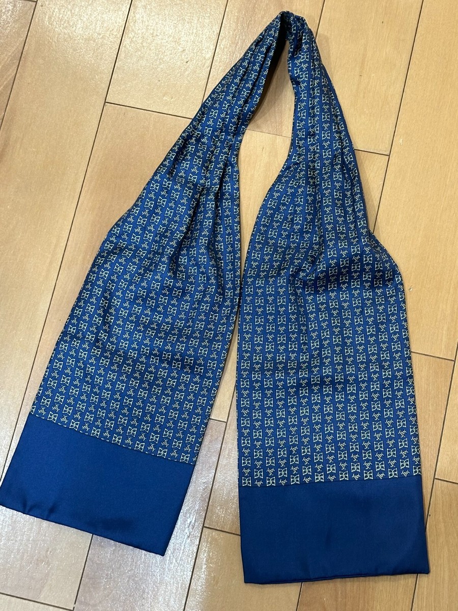 HERMES Ascot tie 100% silk France Navy blue in #m4772 | eBay