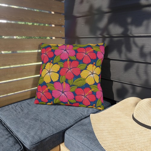 Vibrant Outdoor Hibiscus Floral Pillows, Tropical Decor for Patios, Summer Vibes - Picture 8 of 17