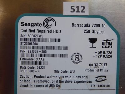 ST3250820A Seagate S/N: 5QE PN: 9BJ03E-305 FW: 3.AAE WU 250GB PATA IDE #512
