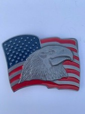American Flag with Eagle Belt Buckle Red and Blue Enameling