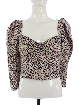 Zara Bluse Leopard Herzausschnitt Animal Print Puffärmel Crop Gr. S