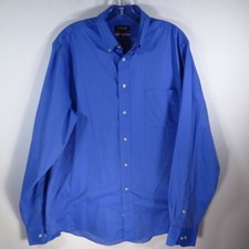Chaps Solid Blue Oxford Wrinkle Free Long Sleeve Button Down Size L 16-1 36/37