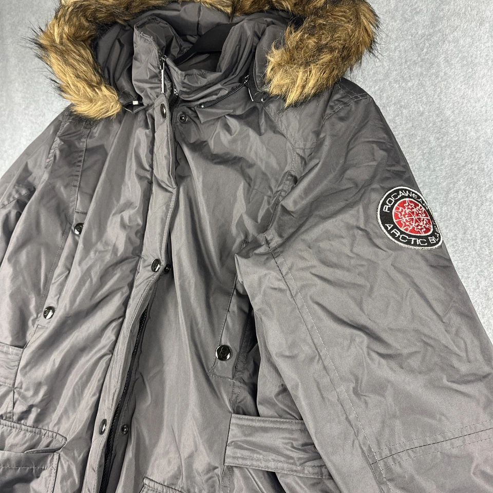 VINTAGE Rocawear Jacket Womens 1X Parka Gray Long Y2K Faux Fur Hood Insulated - Image 2 of 4