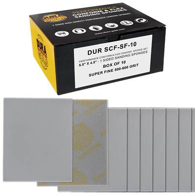 Superfine Cut Sanding Sponges, 10/Box - 5.5'' x 4.5'' (500 to 600 Grit) Wet/Dry