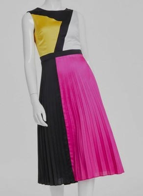 Karl Lagerfeld Paris Women's Black Satin Colorblock Midi Dress Size 6