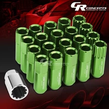 GREEN 16 LUG+4 LOCK NUT+ADAPTERS M12X1.25 20OD 60MM TALL SPLINE STYLE ALUMINUM