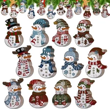 Barydat 36 Pcs Christmas Snowman Ornaments for Tree Wooden Snowman Christmas Han