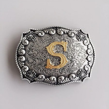 Cowboy Western Men  s alloy Leather Belt Buckle Initial Letter S shape Pattern
