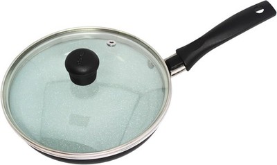 6.3  Gray Speckled Ceramic Mini Fry Pan with Glass Lid  PFAS Free Nonstick Small