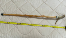 Vintage Hand Carved Red Oak Wooden Walking Stick with Antler Handle