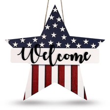 4th of July Patriotic Star Wooden Welcome Sign Door Decoration Americana Decor