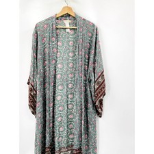 Free People green blue floral long kimono