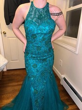 Stunning Sherri Hill Teal Beaded Mermaid Prom Dress - Style 51939 - Size 6