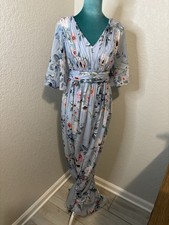 Adrianna Papell Maxi Dress 0 Blue Floral Chiffon Boho Cottagecore Prom Gown EUC