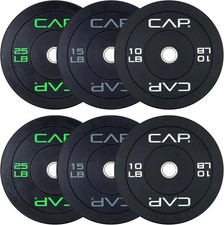 CAP 2-Inch Olympic Bumper Plate Weight Set  100-370 Lbs  Multiple Colors  Sto