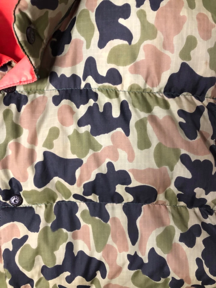 Vintage Timber King Down Reversible Puffer Vest Sz L 44 Duck Orange Camo Hunting - Image 2 of 4