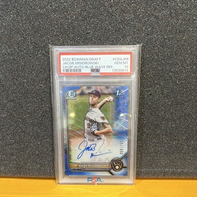 2022 Bowman Draft Jacob Misiorowski CDA-JMI Blue Wave /150 Auto RC PSA 10