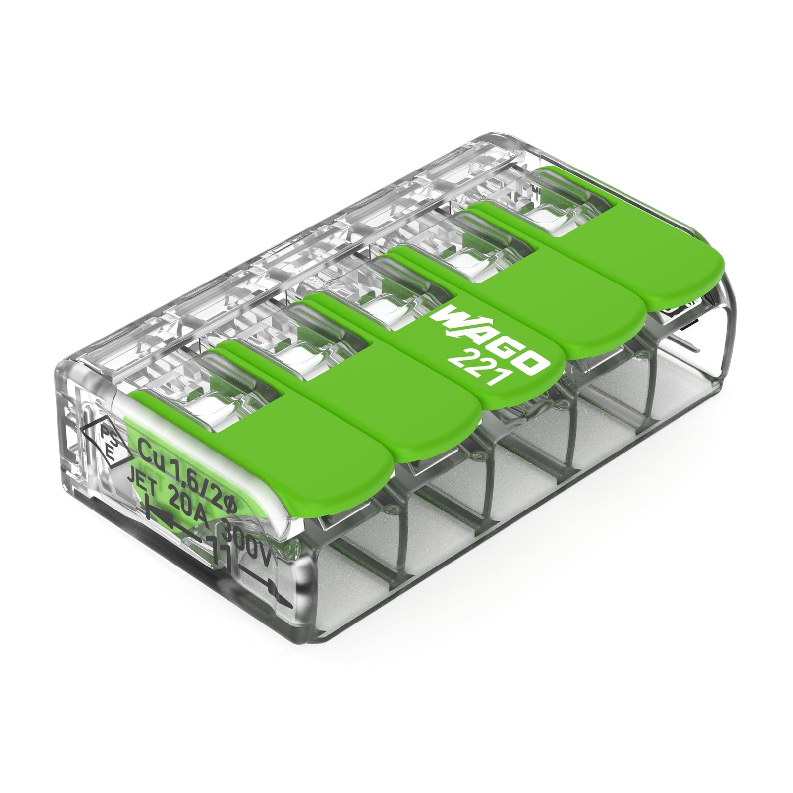 WAGO Green Range 221-423 - Morsetto a 5 conduttori, fino a 4 mm², morsetti czEC