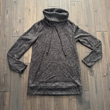 Flamingo Brown Heathered Turtleneck Front Pocket Cozy Sweatshirt S NWT